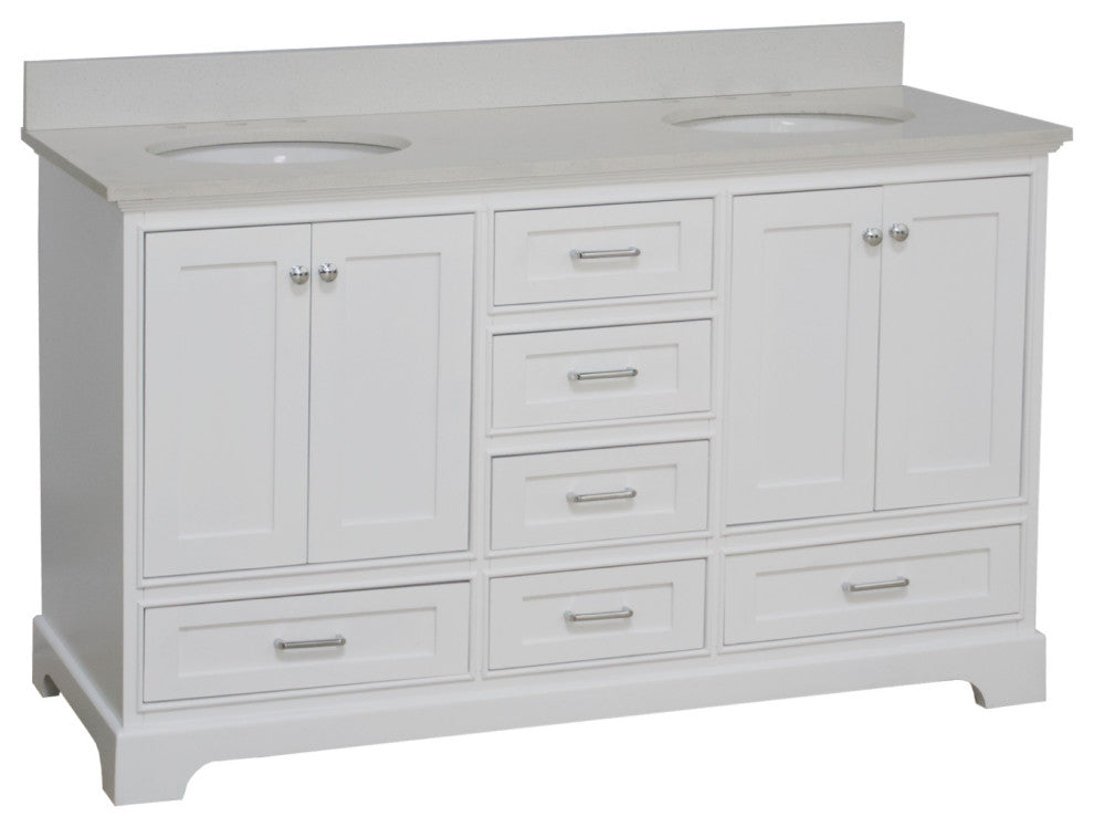 Harper 60" Bathroom Vanity, White, Quartz, Double