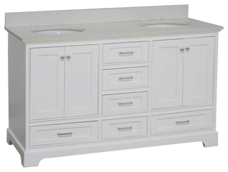 Harper 60" Bathroom Vanity, White, Quartz, Double
