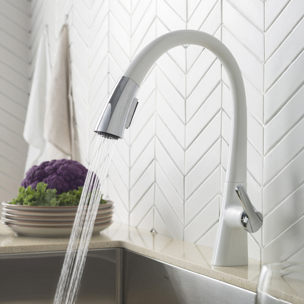 Nolen Pull-Down 1-Hole Kitchen Faucet Chrome White