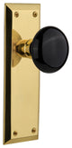 New York Plate Privacy Black Porcelain Knob, Unlacquered Brass