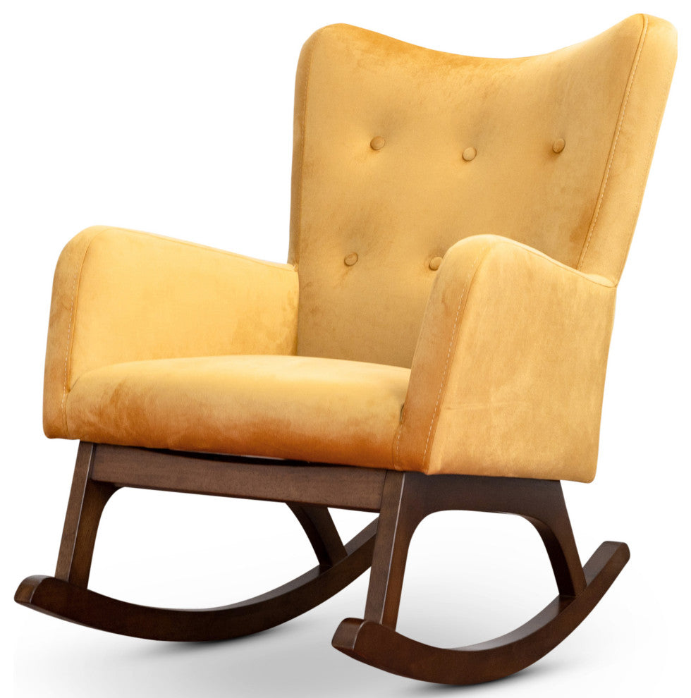 Charlotte Mid-Century Tufted Back Velvet Upholstered Rocking Chair, Yellow