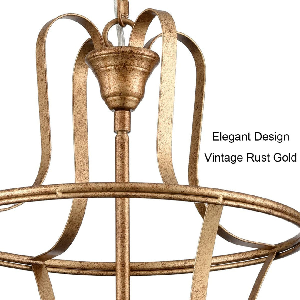 4 Light Farmhouse Chandelier Rust Cage Pendant Light