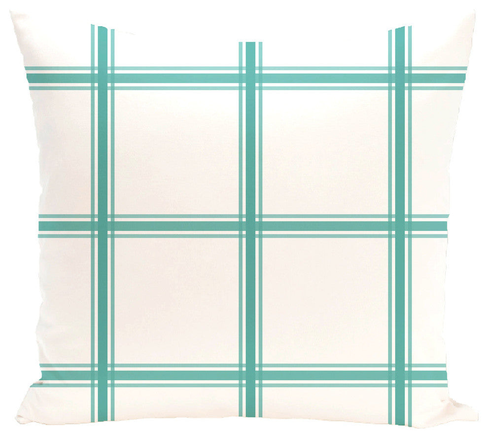 Windowpane Plaid Geometric Print Pillow, Jade, 20"x20"