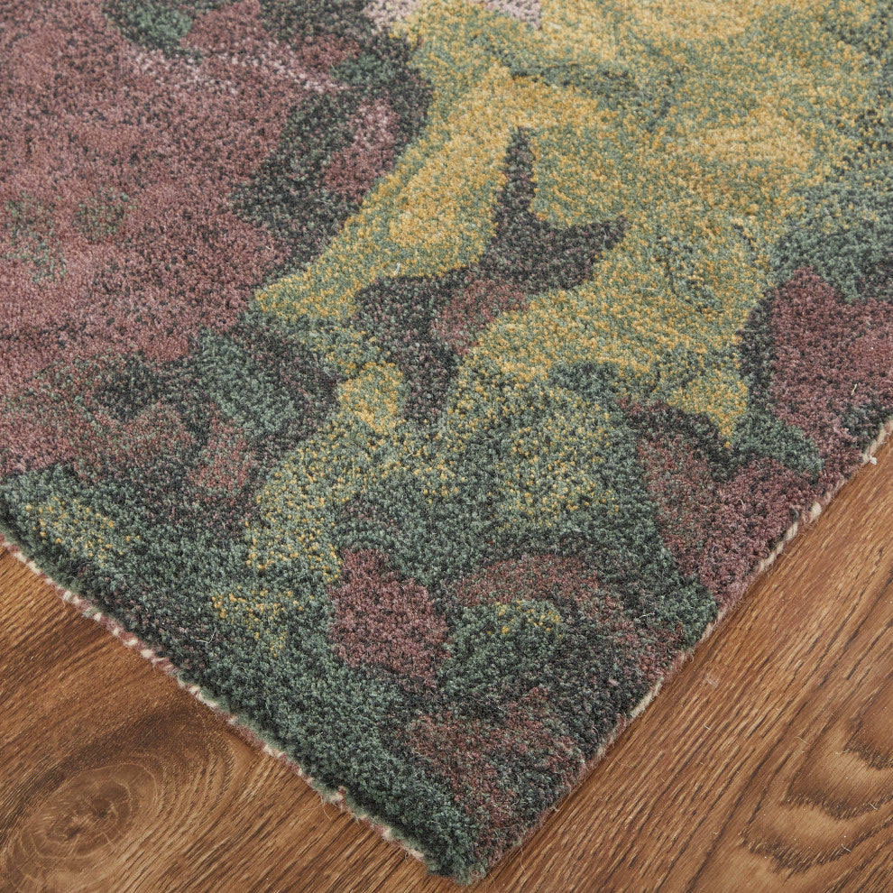 Weave & Wander Nakita Rug, Eggplant/Lodon Green/Gold, 8ft x 10ft Rug