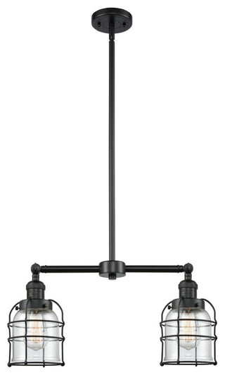 2-Light Small Bell Cage 22" Chandelier, Matte Black, Glass: Clear