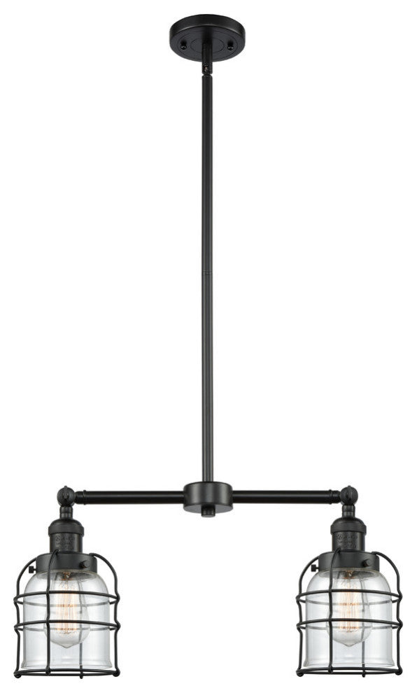 2-Light Small Bell Cage 22" Chandelier, Matte Black, Glass: Clear