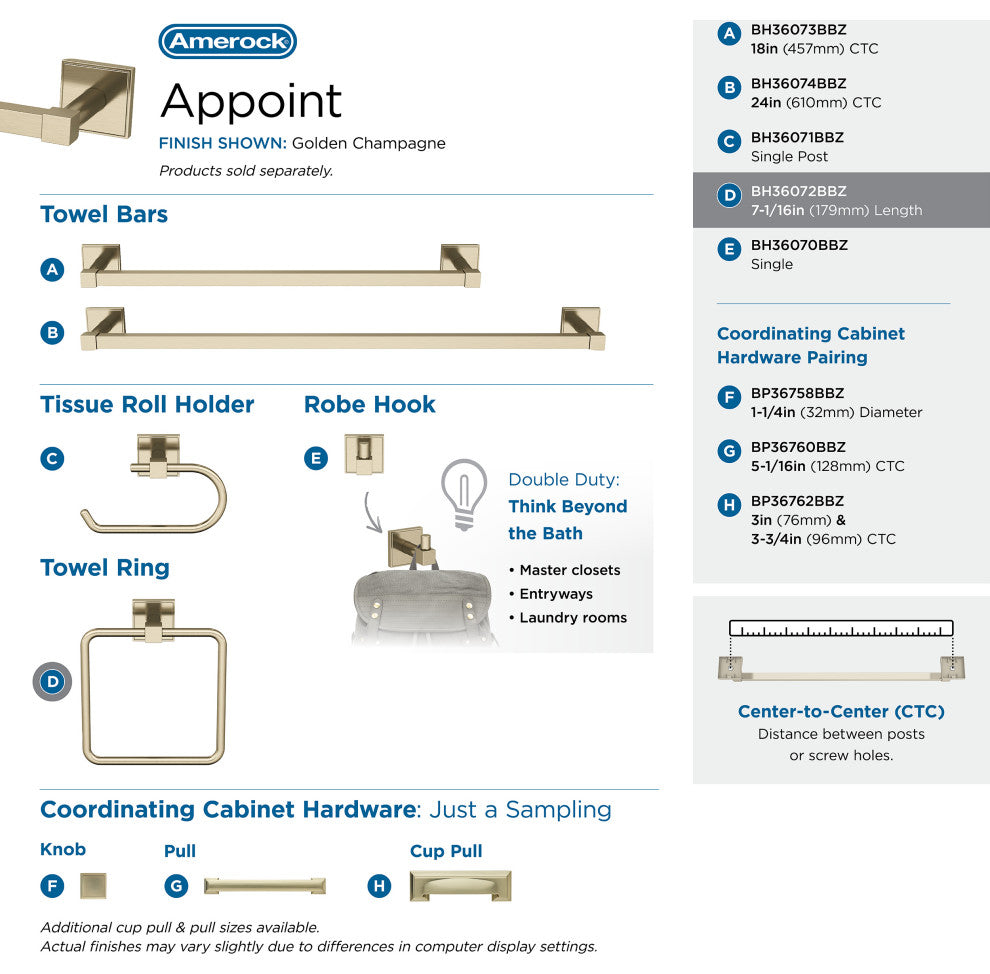 Amerock Appoint Traditional Towel Ring, Golden Champagne
