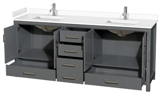 80" Double Bathroom Vanity Dark Gray, White Cultured Marble Countertop, Sinks
