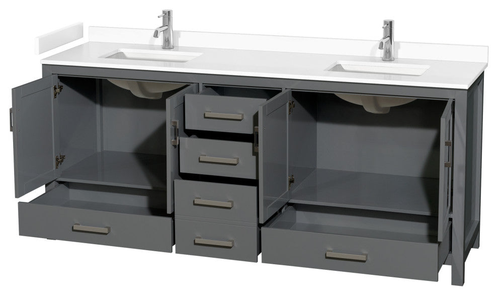 80" Double Bathroom Vanity Dark Gray, White Cultured Marble Countertop, Sinks