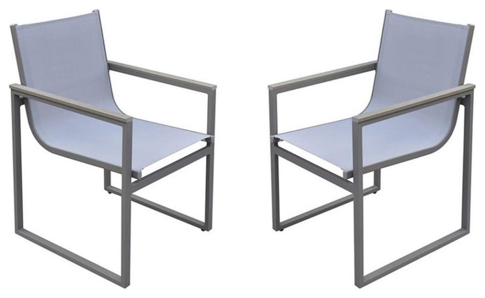 Armen Living Bistro Outdoor Aluminum Dining Arm Chair in Gray (Set of 2)