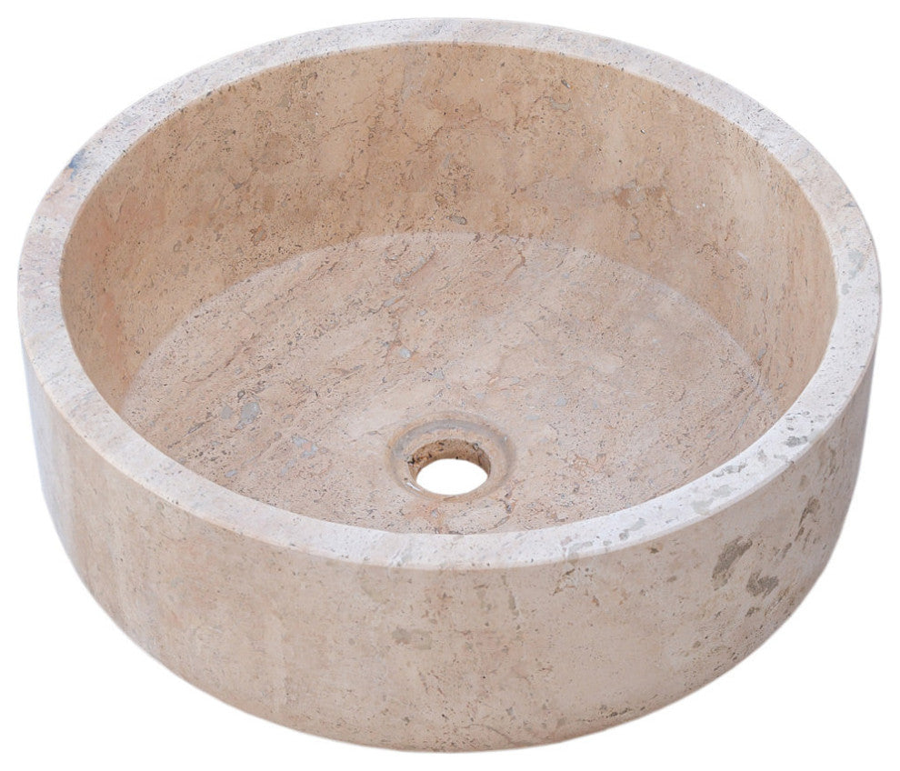 Natural Stone Beige Travertine Vessel Sink Honed  (D)16" (H)6"
