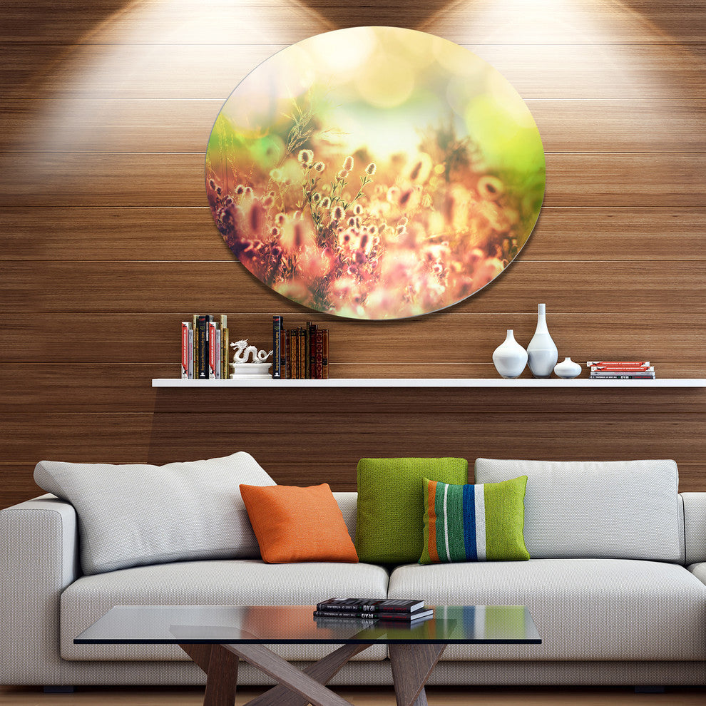 Cute Summer Flowers On Meadow, Floral Round Metal Wall Art, 36"