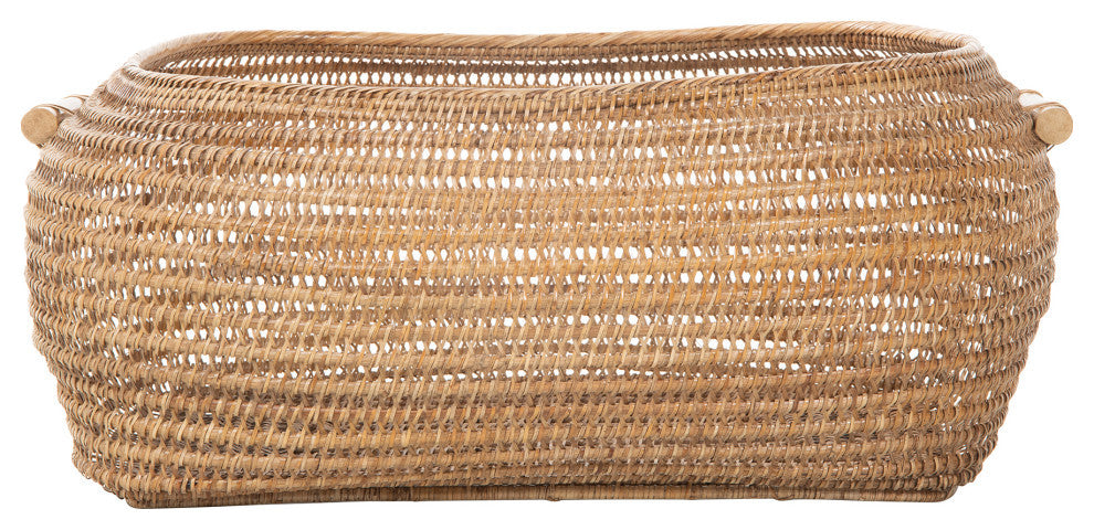 Cambria Bulging Rectangular Open Weave Storage Basket, Honey-Brown