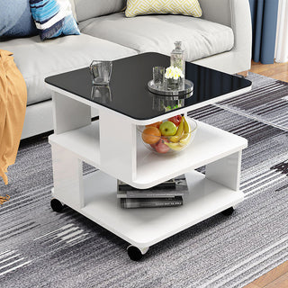 Modern Simplicity Coffee Table Made of Solid Wood with Multifunctional Storage, White+black, L15.7"