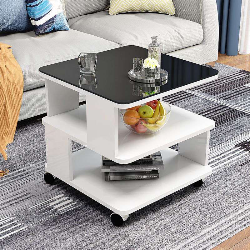 Modern Simplicity Coffee Table Made of Solid Wood with Multifunctional Storage, White+black, L15.7"