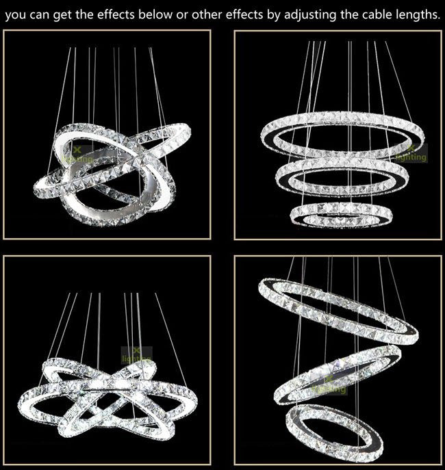 3 Circle Diamond Ring LED Crystal Modern Light  Pendant, Diameter 32" Daylight