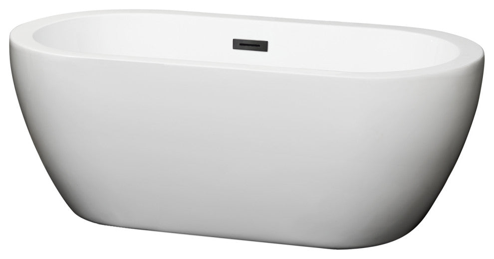 Soho 60" Freestanding White Bathtub, Matte Black Drain and Overflow Trim