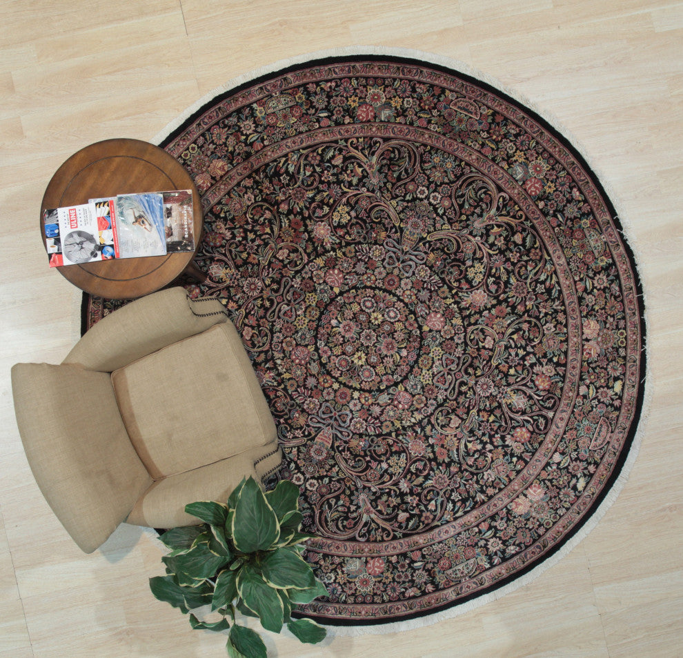 Black Traditional All Over Finely Woven Indo Tabriz Area Rug