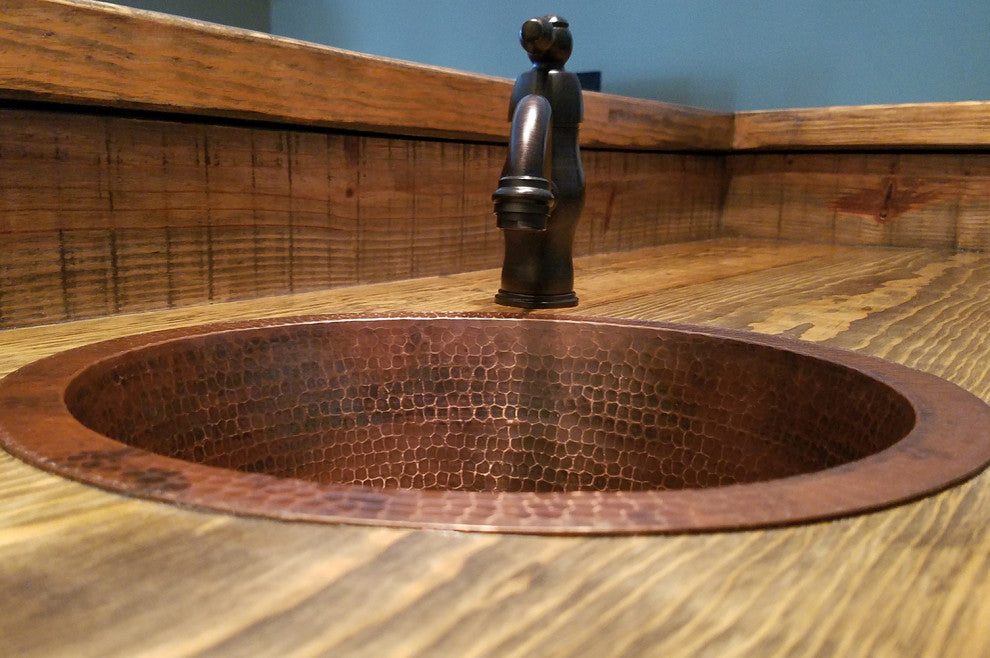 14" Round Hammered Copper Bar Sink With  2" Drain Size, Oil Rubbed Bronze, 3.5"