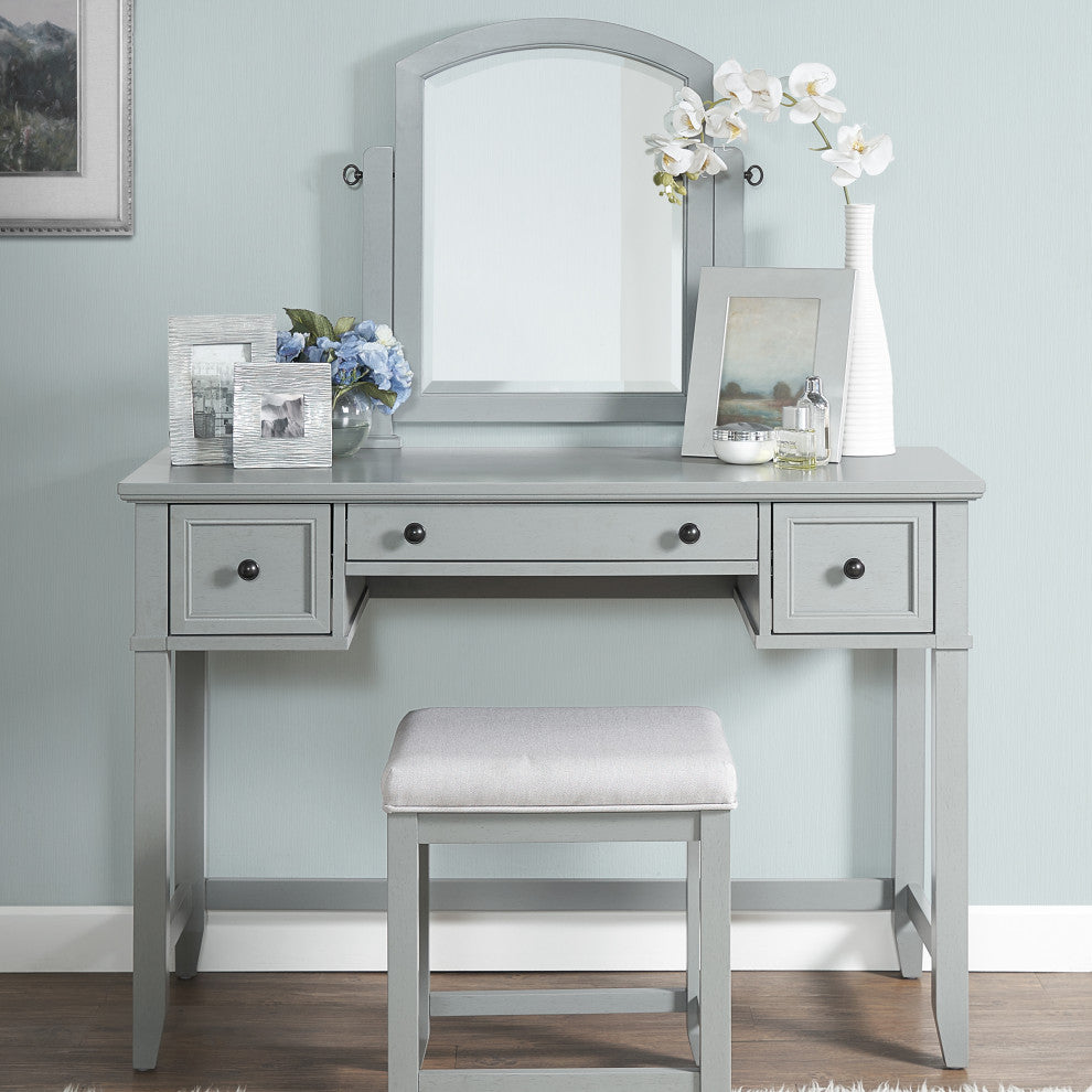 Vista Vanity Stool, Vintage Grey With Dove Grey Linen