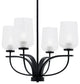 Cavella 4 Light Chandelier, Matte Black Finish, 5" Clear Textured Glass