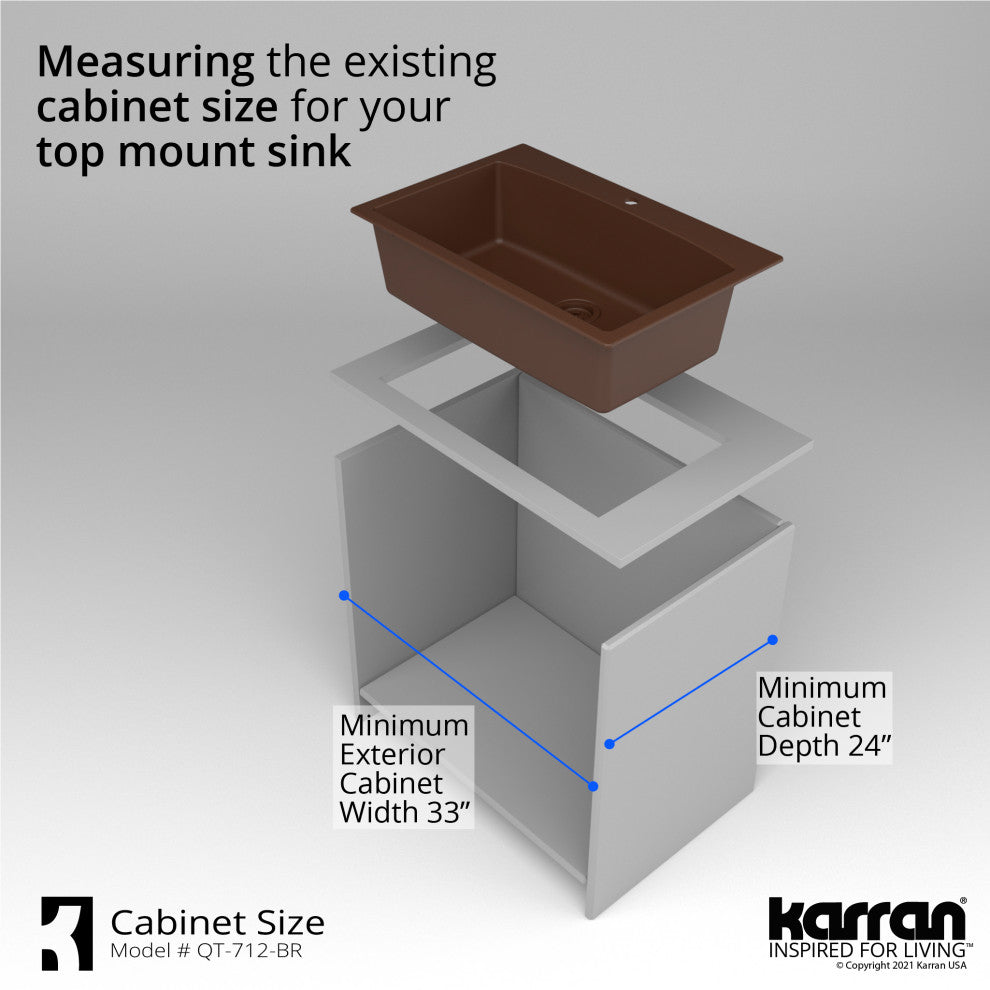 Karran Drop-In Quartz Composite 33" 1-Hole Single Bowl Kitchen Sink Kit, Brown