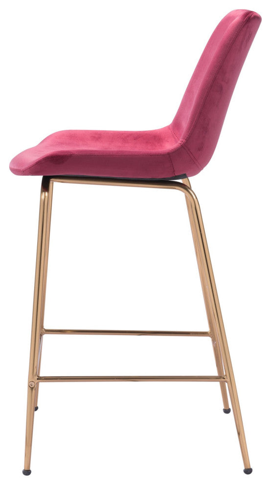 Counter Stool Chair, Steel Metal, Fabric, Red, Gold, Bar Kitchen Cafe Bistro