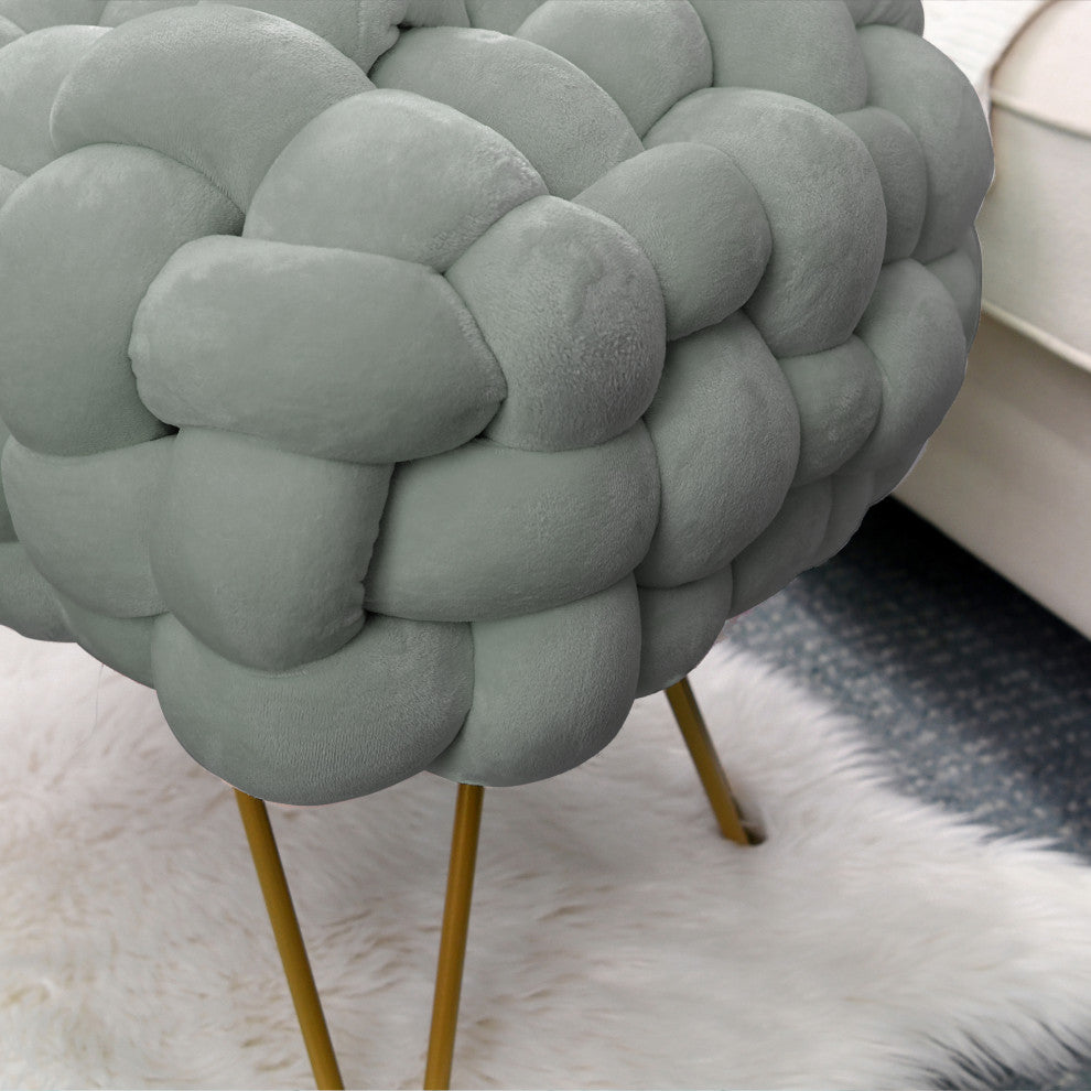Velvet Pouf Stool Ottoman, Light Gray, 27''x20''x20''