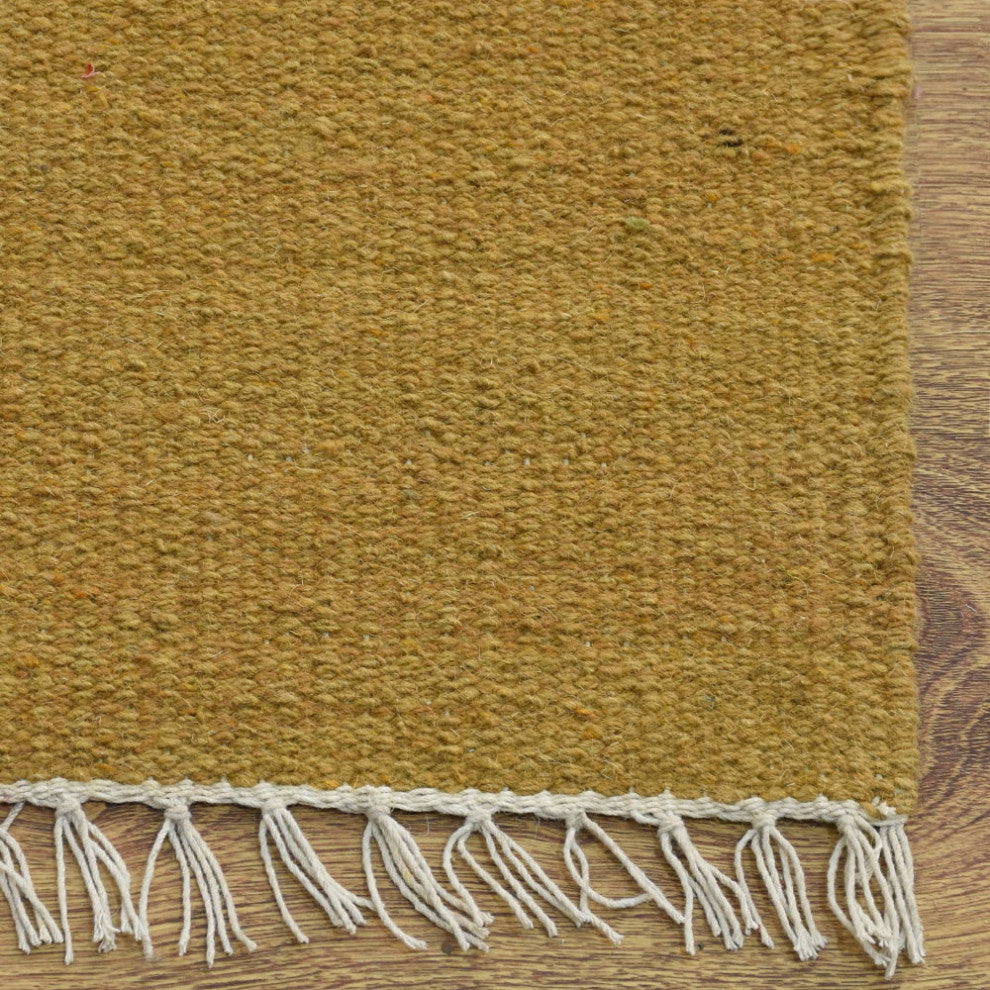 HAND WOVEN FLAT WEAVE KILIM WOOL ECO-FRIENDLY AREA RUGS,Gold, Solid Design, Gold, [Rectangle] 10'x13'