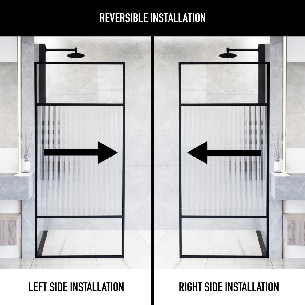 VIGO Essex 34" W x 74" H Framed Fixed Shower Screen with Fluted Glass, Matte Black