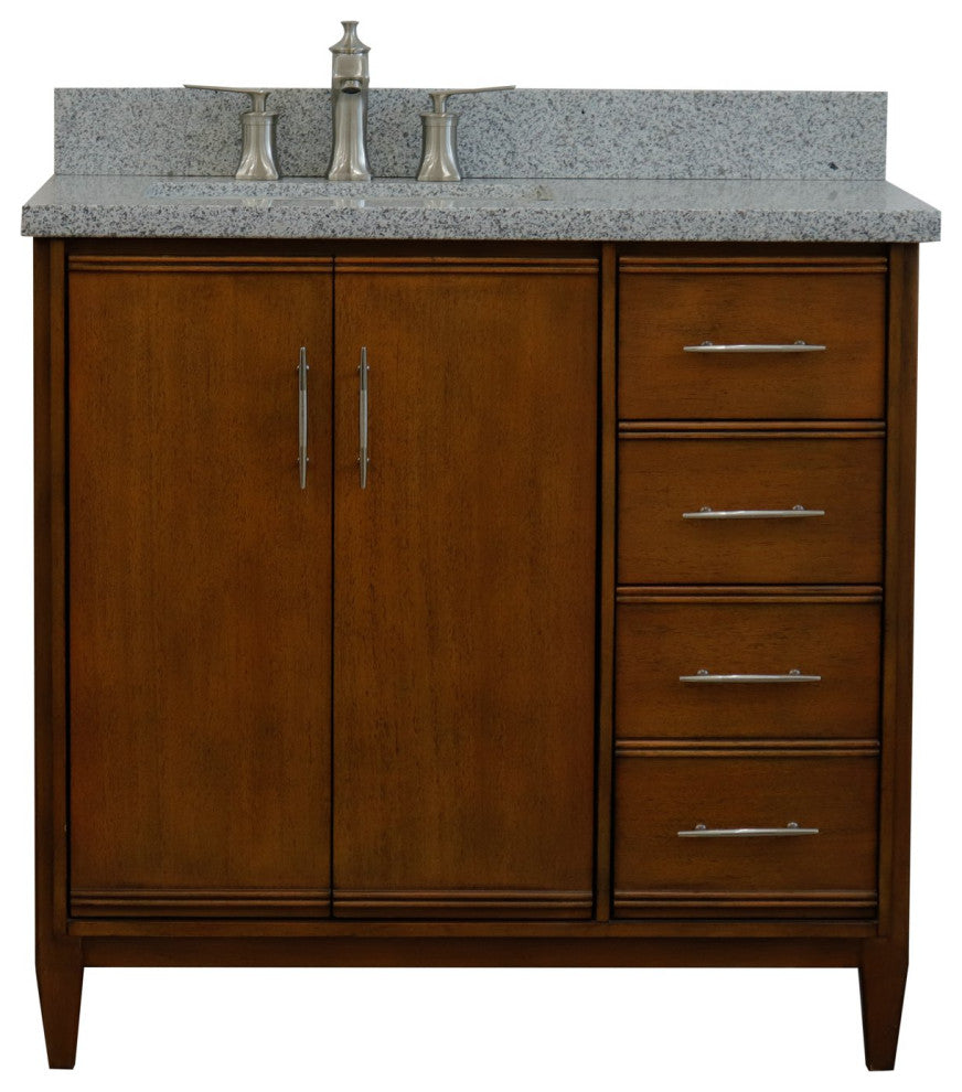 37" Single Vanity, Walnut Finish With Gray Granite