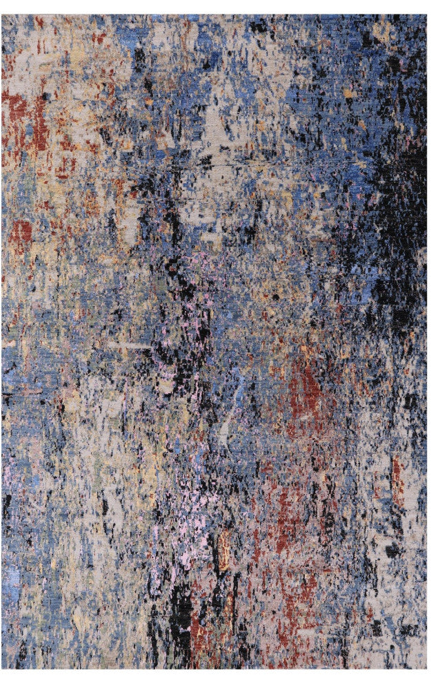 5' 10" X 8' 11" Modern Wool and Silk Hand-Knotted Rug Q7184