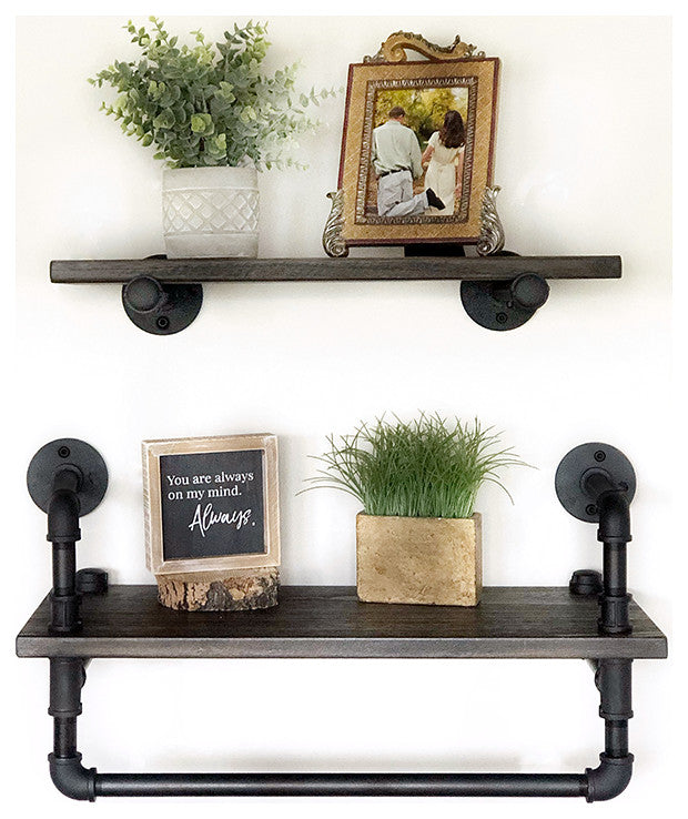 Austin Farmhouse Industrial 24" and 27" Wide 2-Piece Shelf Rack, Black Steel