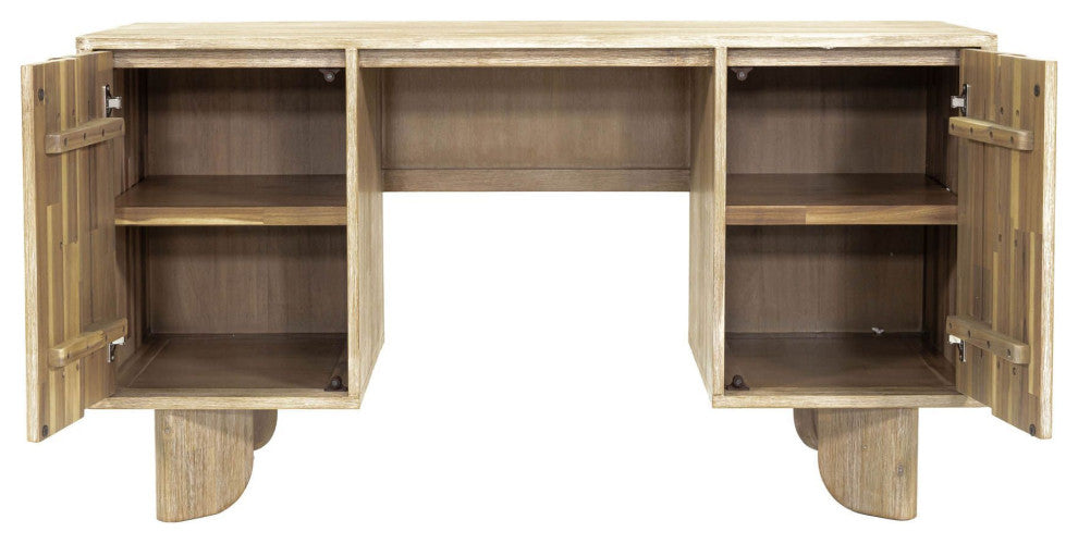 Haru 55" Wide Acacia Desk, Beige