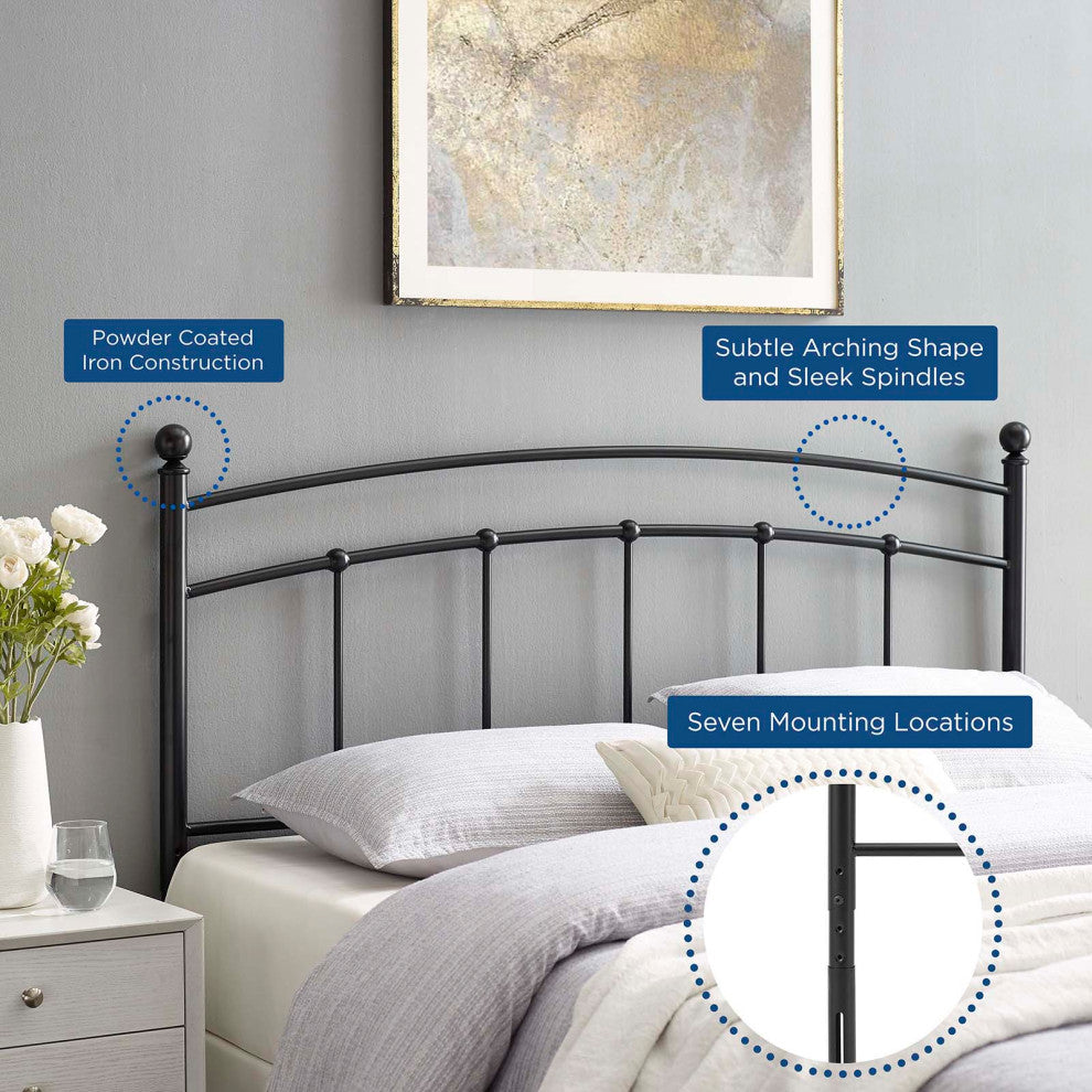 Headboard, Queen Size, Metal, Black, Modern Farmhouse, Bedroom Master Suite