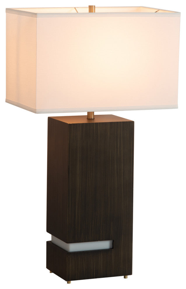 Zen Standing Table Lamp - Gilded Ebony Wood Finish, Weathered Brass, White Linen