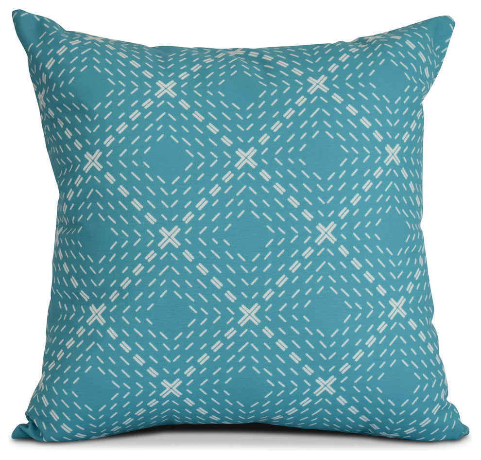 Aqua Dots and Dashes, Geometric Print Pillow, 18"x18"