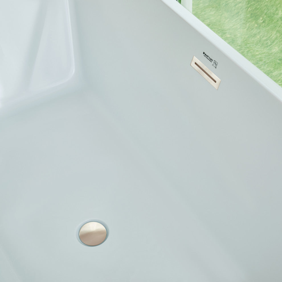 Freestanding Acrylic Bathtub, White/Brushed Nickel