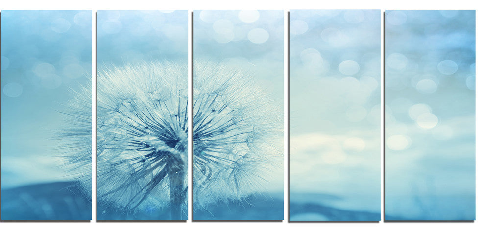 Close Up White Dandelion with Filter, Flower Canvas Wall Art, 60"x28", 5 Panels