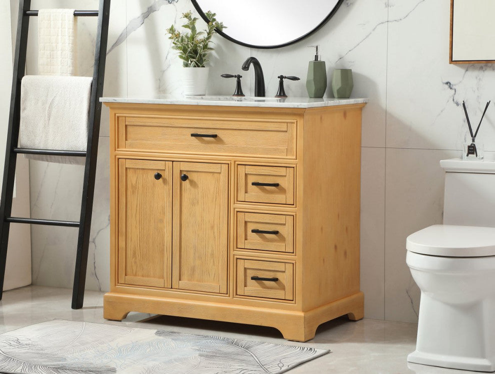 Amber Single Bathroom Vanity, Blue, Natural Wood, 36"