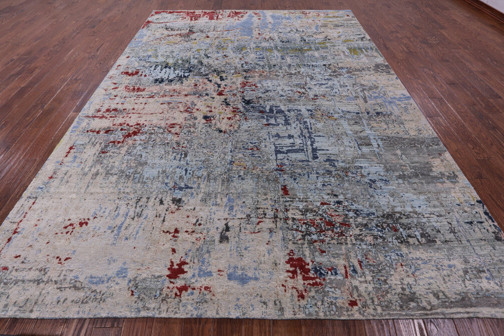 Abstract Wool & Silk Hand Knotted Rug 8' 10" X 11' 10" - Q15544