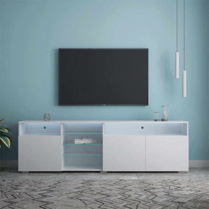 High Gloss Doors Modern TV Stand with LEDs White MDF TV Cabinet