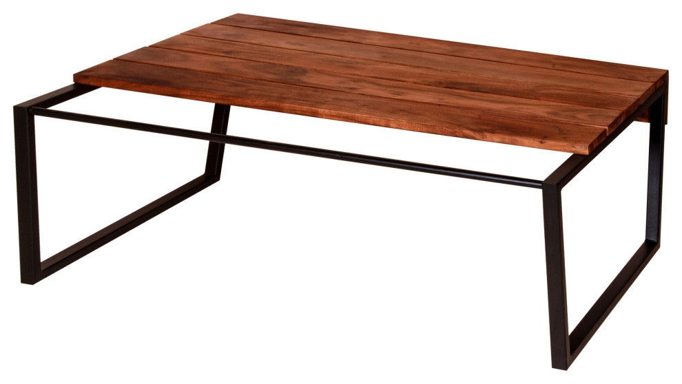 Benzara UPT-238064 Rectangular Coffee Table With Plank Style Top, Brown/Black