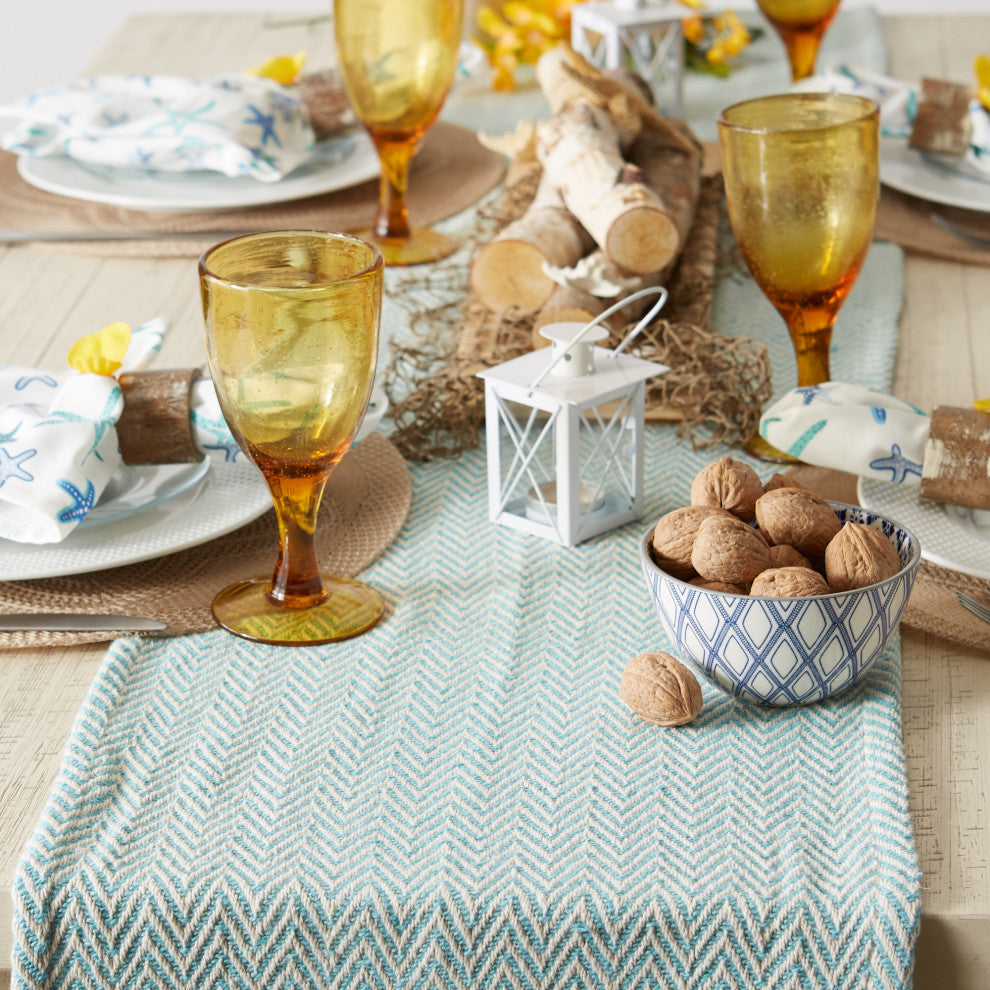 Aqua Handloom Chevron Table Runner 15x108