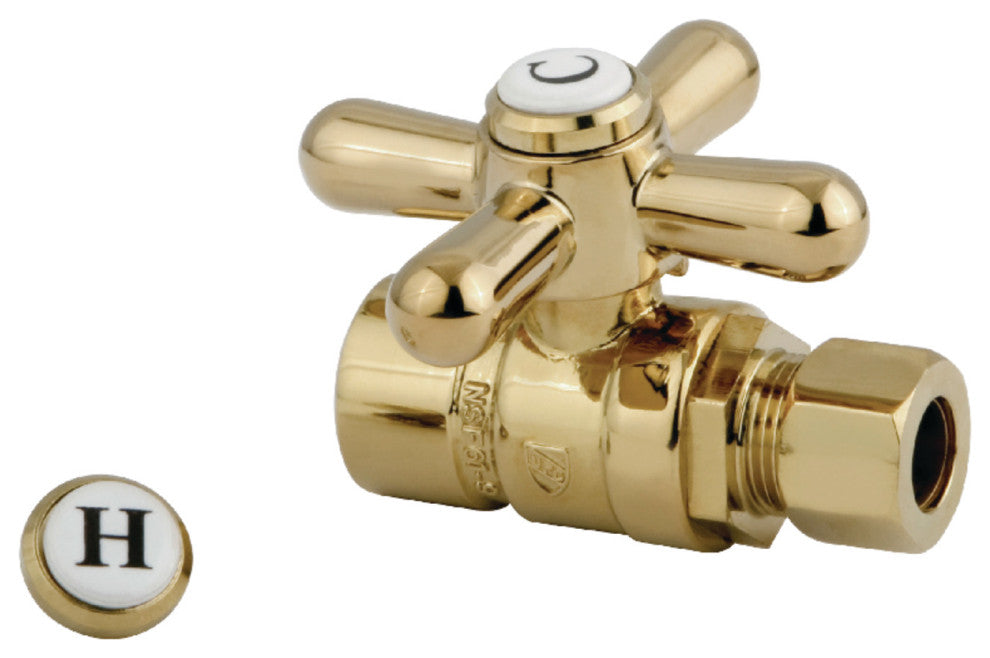 Kingston 1/2" Sweat, 3/8" O.D. Comp Straight Shut-off Valve, Polished Brass
