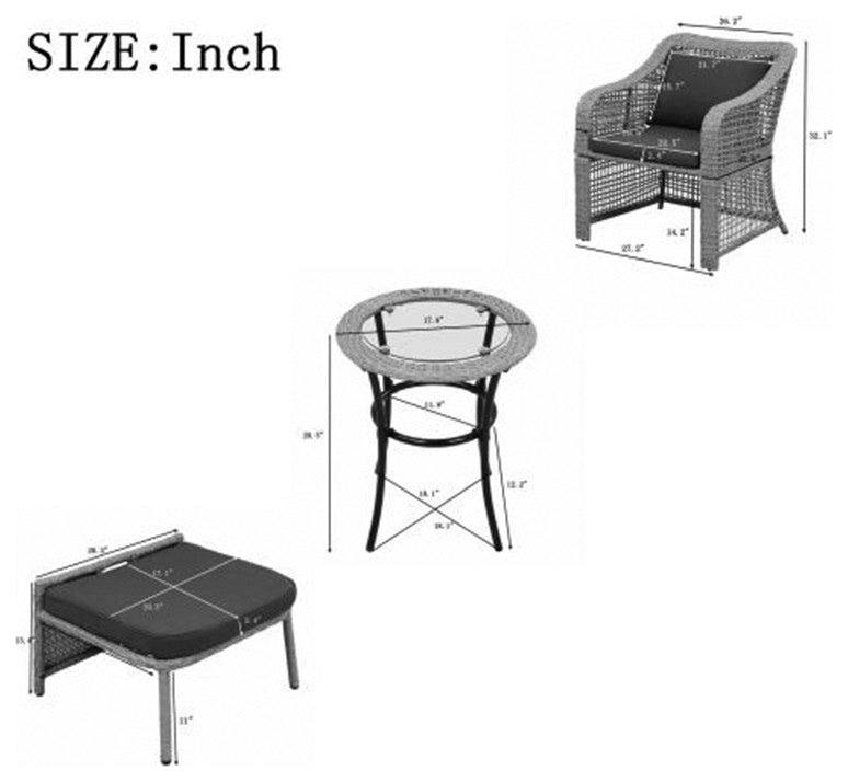 5 Piece Outdoor Conversation Set Patio Furniture Set Rattan Wicker Bistro Set