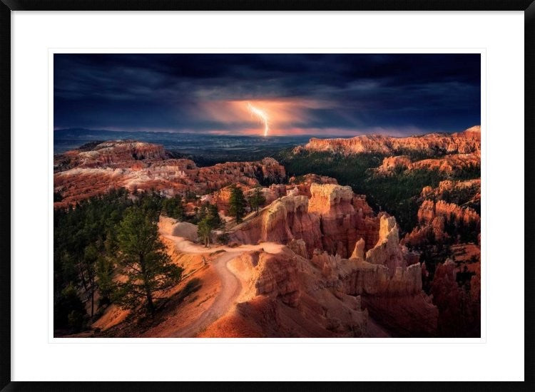 "Lightning Over Bryce Canyon" Framed Print by Stefan Mitterwallner, 38"x28"