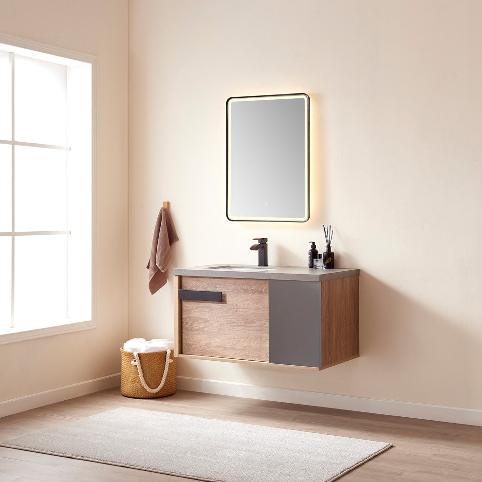 Carcastillo Bath Vanity, Oak With Sintered Stone Top, 40", Without Mirror