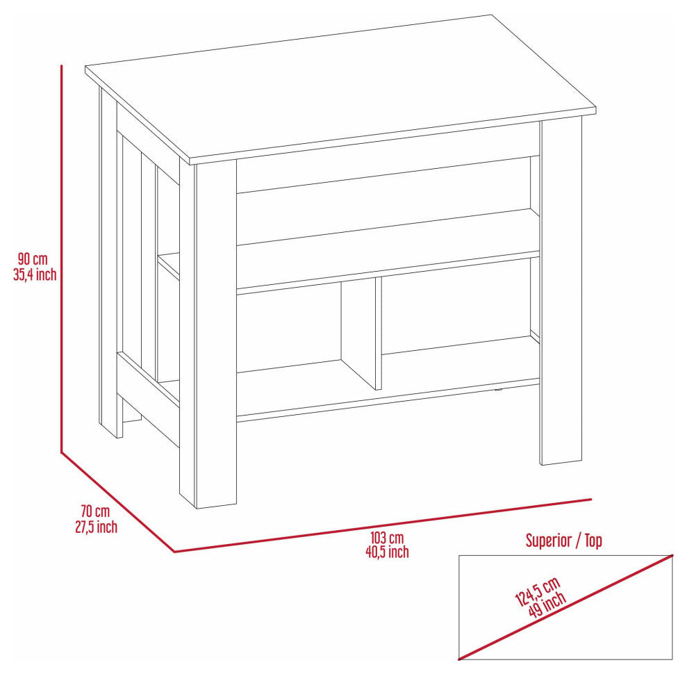 FM FURNITURE Brooklyn Surface Kitchen Island with Three Concealed Shelves