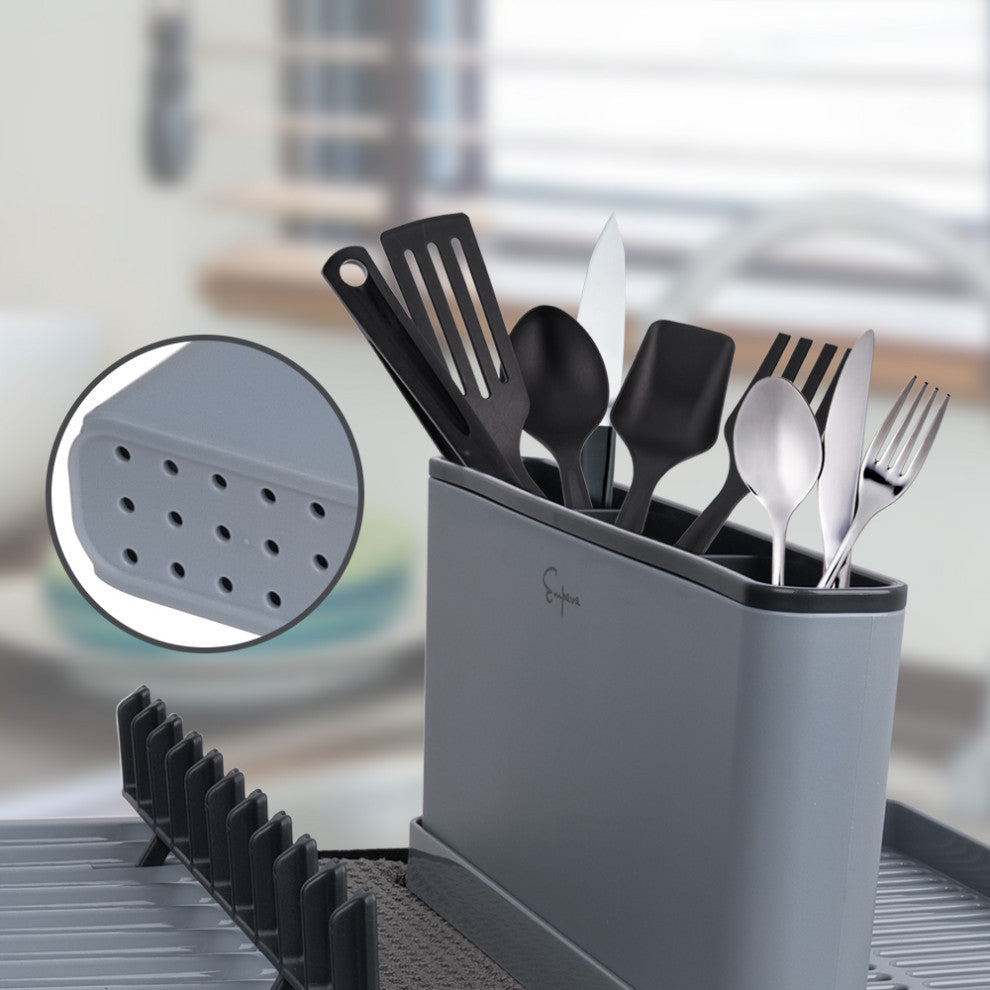 Dish Rack Set with Sponge Drying Mat in Gray